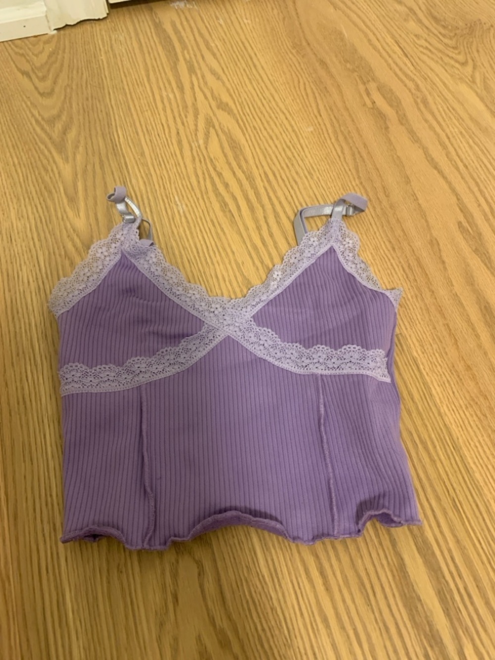 Divided Lavender Lace Trim Ribbed Tank Top